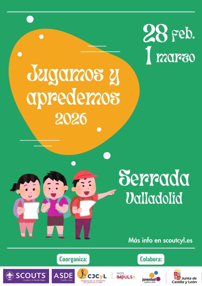 Copia de Cartel COORGANIZADO JUGAMOS Y APRENDEMOS (INTERMANADAS) Jugamos y aprendemos el encuentro de las manadas de ASDECyL. Coorganizado con el CJCyL y el apoyo de Juventud CyL.